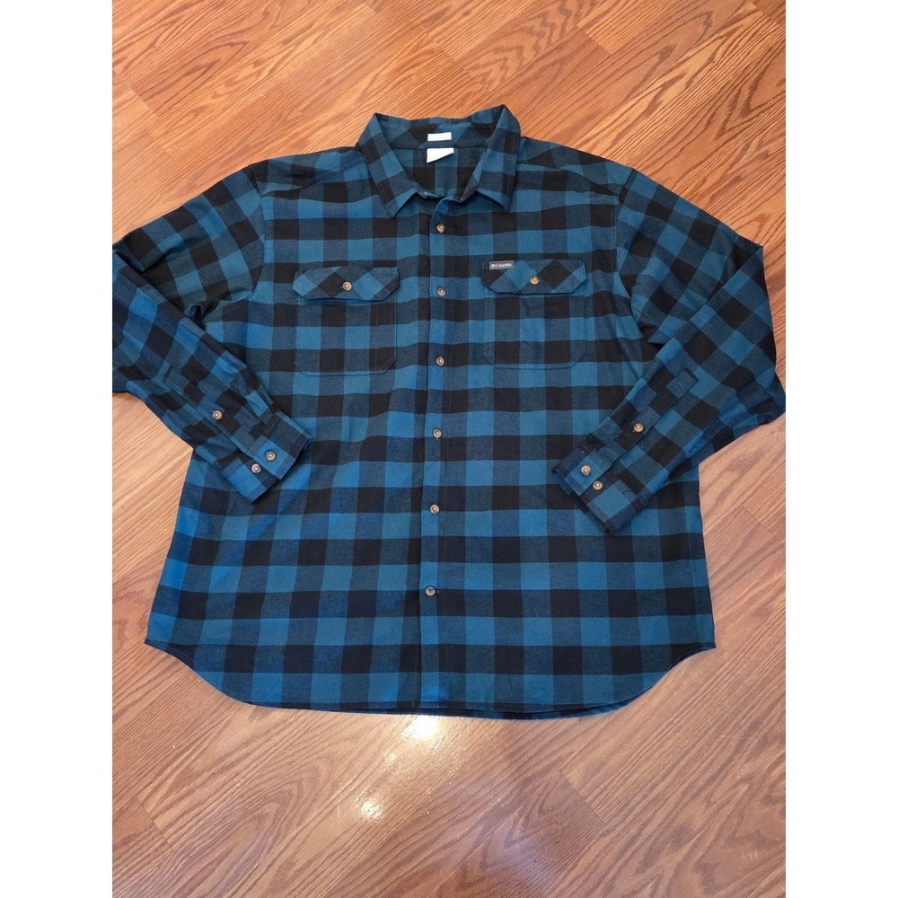 Columbia Omni-Wick Mens XXL Regular Fit Buffalo Plaid Flannel Shirt Blue AM0232